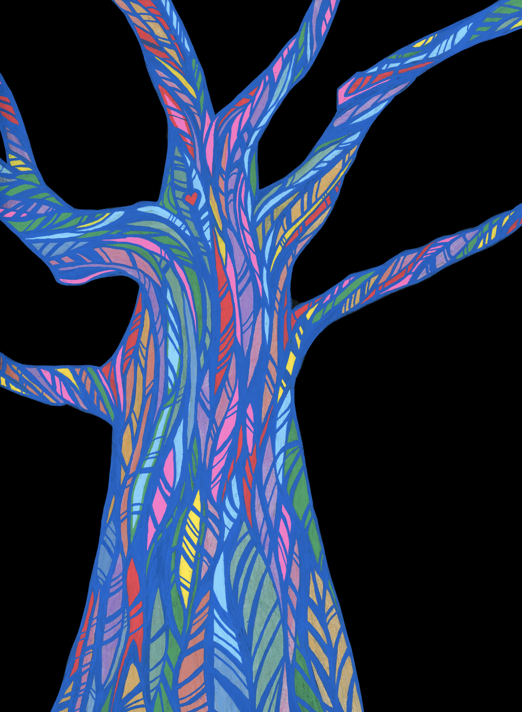 Rainbow Eucalyptus A fanciful, colorful acrylic painting of the beautiful Eucalyptus deglupta.